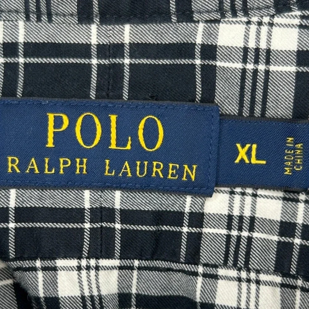 Polo Ralph Lauren Button Down XL Mens Black White Plaid Long Sleeve Cotton Shirt